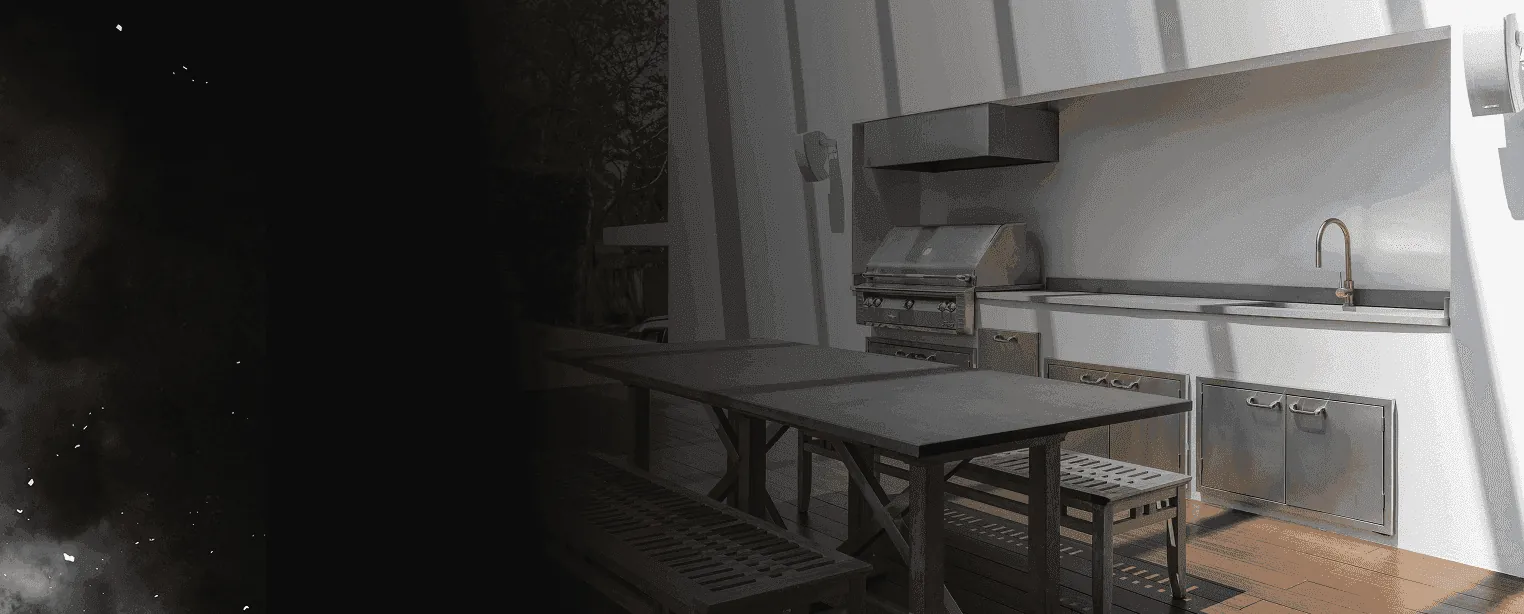 Modern outdoor kitchen with stainless steel appliances