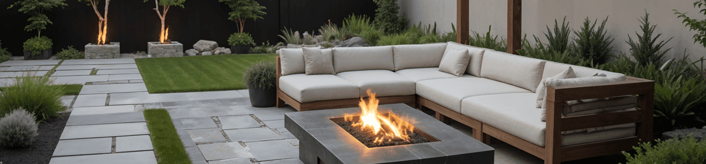 Beautiful patio designs featuring outdoor furniture with fire pit